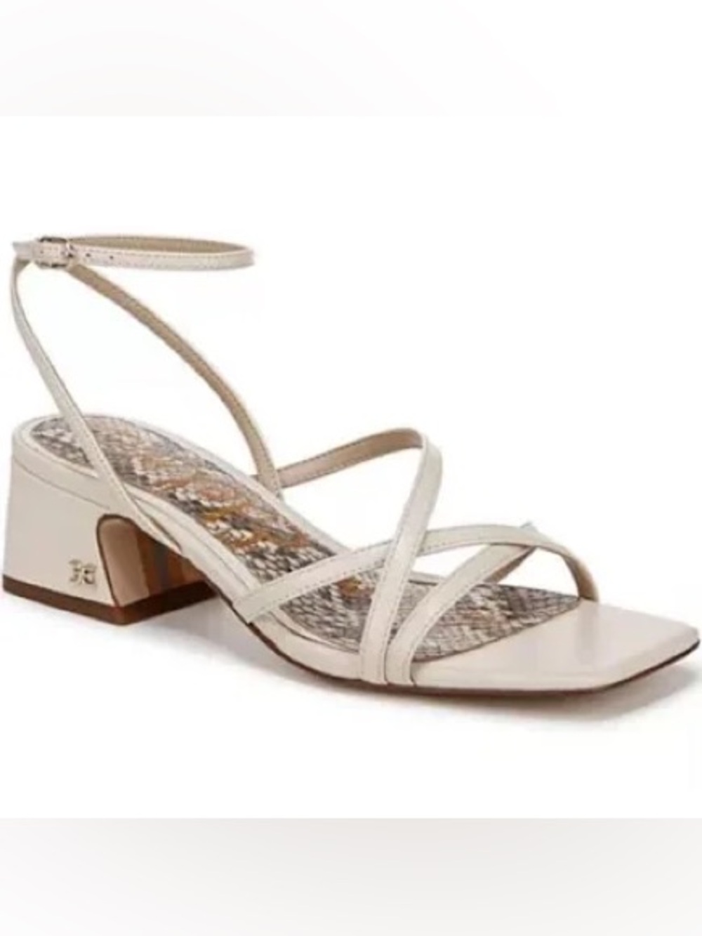 Sam Edelman Whitley Strappy Ankle Strap Block Heel Sandal Cream Snake Size 10M